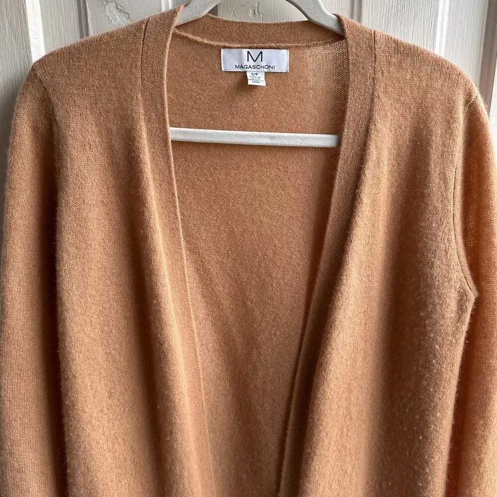 Magaschoni Open Front Cardigan Sweater Camel Tan Women’s Size Small